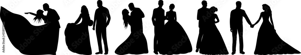 bride and groom set silhouette design vector isolated bride and groom set silhouette design vector isolated