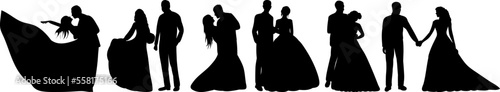 bride and groom set silhouette design vector isolated