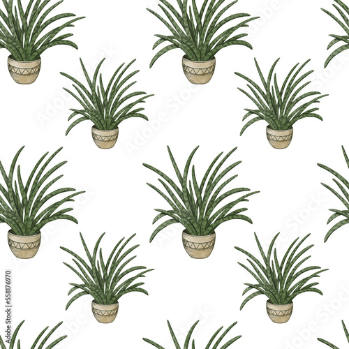 seamless pattern with plants. Seamless pattern with drawn green flowerpots. Pattern for notebooks, postcards, packages, wrapping paper, wallpaper, textiles.