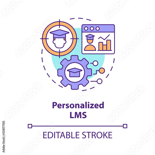 Personalized LMS concept icon. Customize settings. Learning management system feature abstract idea thin line illustration. Isolated outline drawing. Editable stroke. Arial, Myriad Pro-Bold fonts used