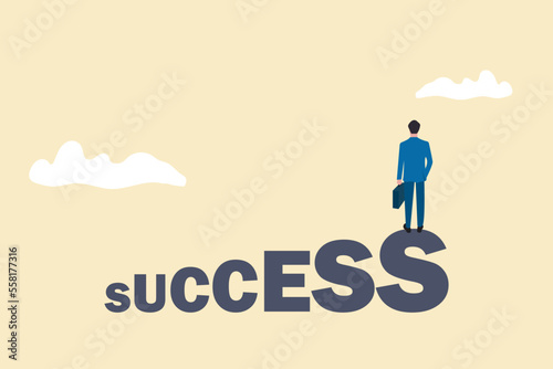 Businessman look through on success text. concept of business target, resolution, opportunity.