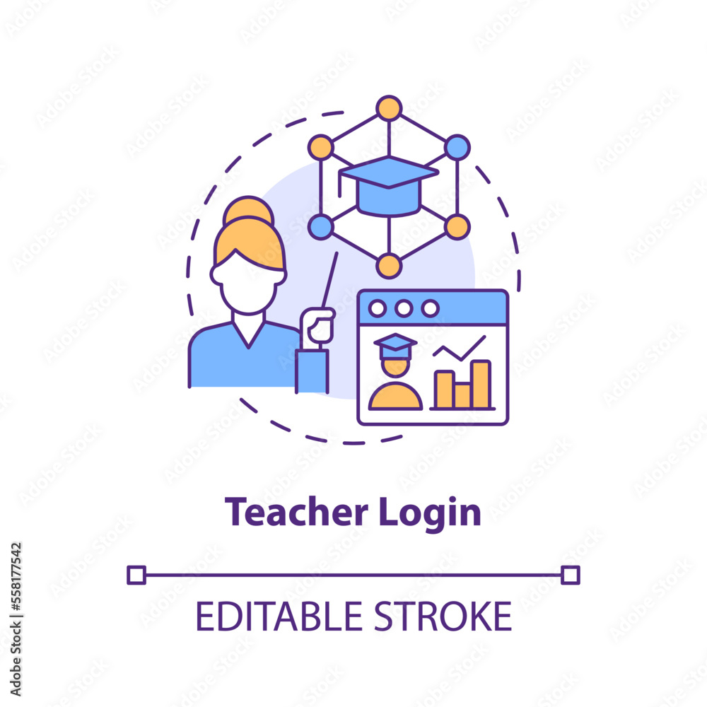 Teacher login concept icon. Assign tasks. Learning management system access abstract idea thin line illustration. Isolated outline drawing. Editable stroke. Arial, Myriad Pro-Bold fonts used Teacher login concept icon. Assign tasks. Learning management system access abstract idea thin line illustration. Isolated outline drawing. Editable stroke. Arial, Myriad Pro-Bold fonts used