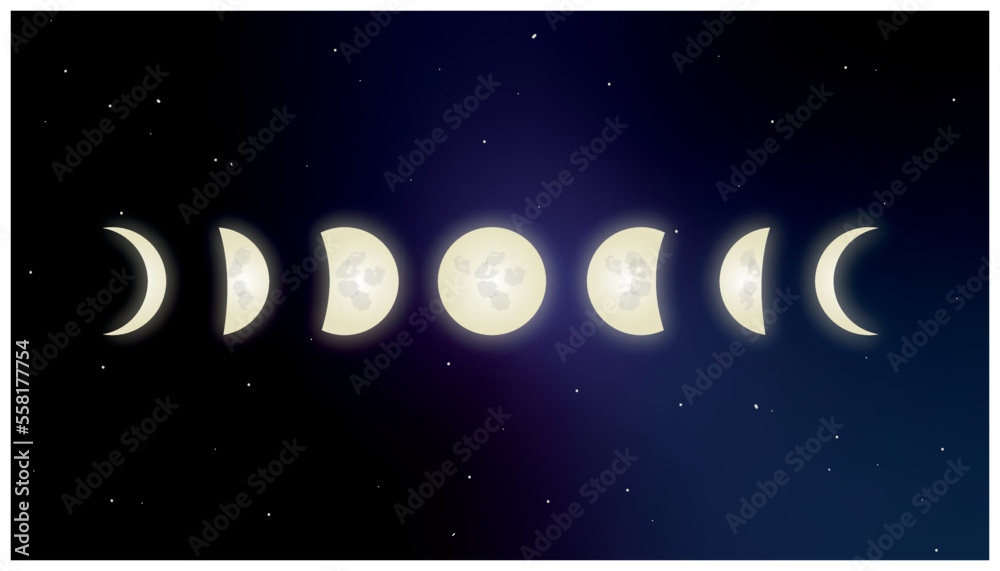 Fototapeta premium Dessin vectoriel de croissant de lune devant un ciel dégradé de nuit étoilée