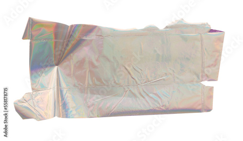 Torn empty pieces texture holographic paper isolated on transparent png background.