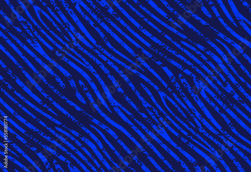 Full Seamless Zebra Tiger Worn Pattern Textile Texture. Distressed Vector Background. Navy Blue Animal Skin for Women Dress Fabric Print.