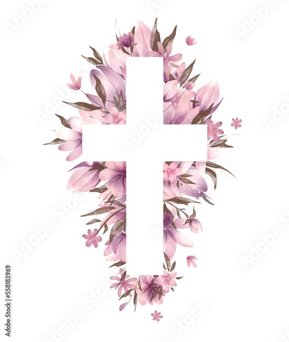 Fotografie Watercolor Easter cross clipart