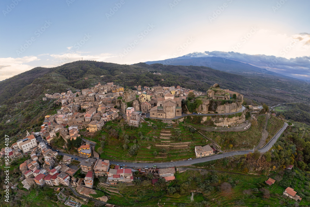 Scenic panoramic aerial view of Sicilian countryside