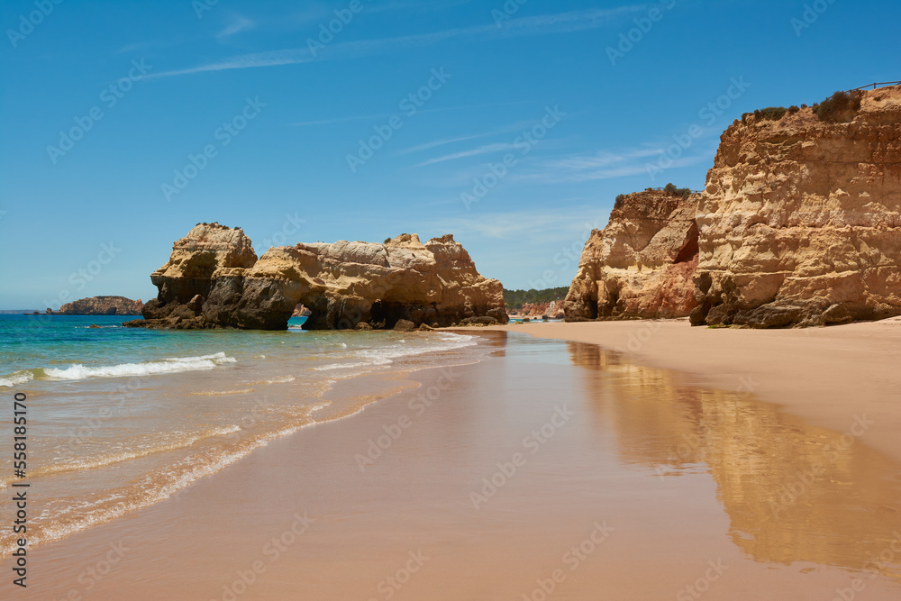 Beatiful beach Praia do Amado with limestone rocks. Portimão, Portugal