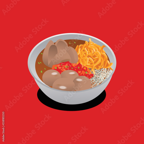 Indonesian Traditional Food Meatball Illustration Vector Image