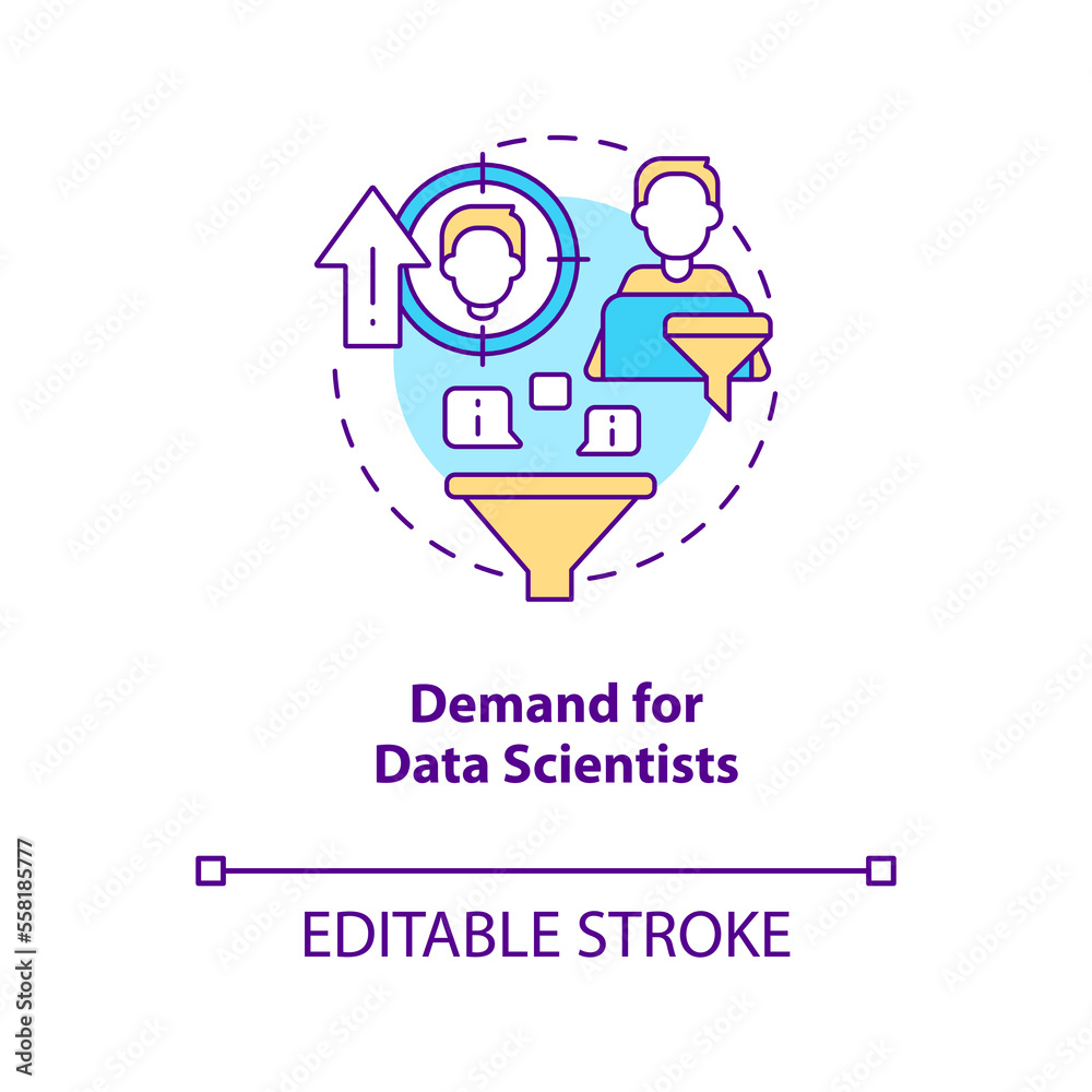 Increasing demand for data scientists concept icon. Digitization trend abstract idea thin line illustration. Isolated outline drawing. Editable stroke. Arial, Myriad Pro-Bold fonts used