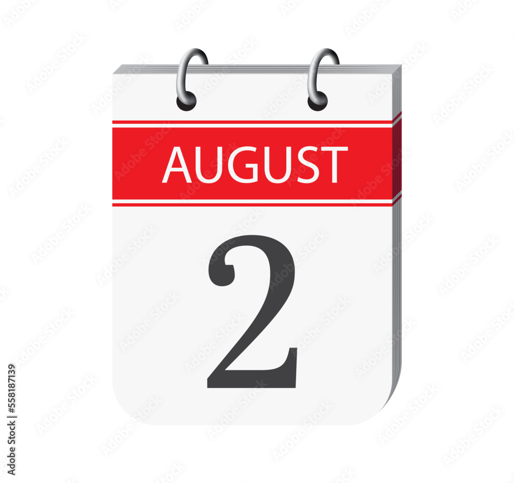 2 august calendar page vector. 3d one day calendar date appointment, deadline, event reminder illustration. Abstract three dimensional daily date appointment, agenda, event calendar.
2 august calendar page vector. 3d one day calendar date appointment, deadline, event reminder illustration. Abstract three dimensional daily date appointment, agenda, event calendar.
