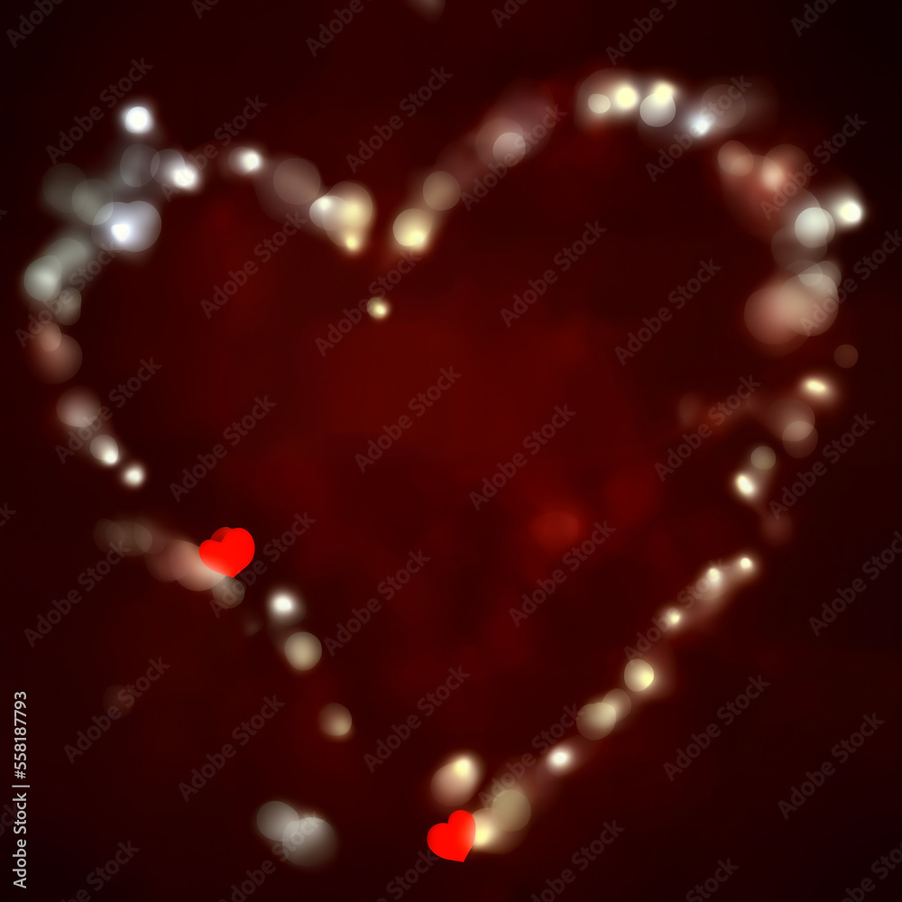 Heart formed of glowing defocused lights on a red background Heart formed of glowing defocused lights on a red background