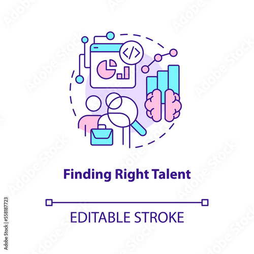 Finding right talent concept icon. Employees hiring. Data science challenge abstract idea thin line illustration. Isolated outline drawing. Editable stroke. Arial, Myriad Pro-Bold fonts used