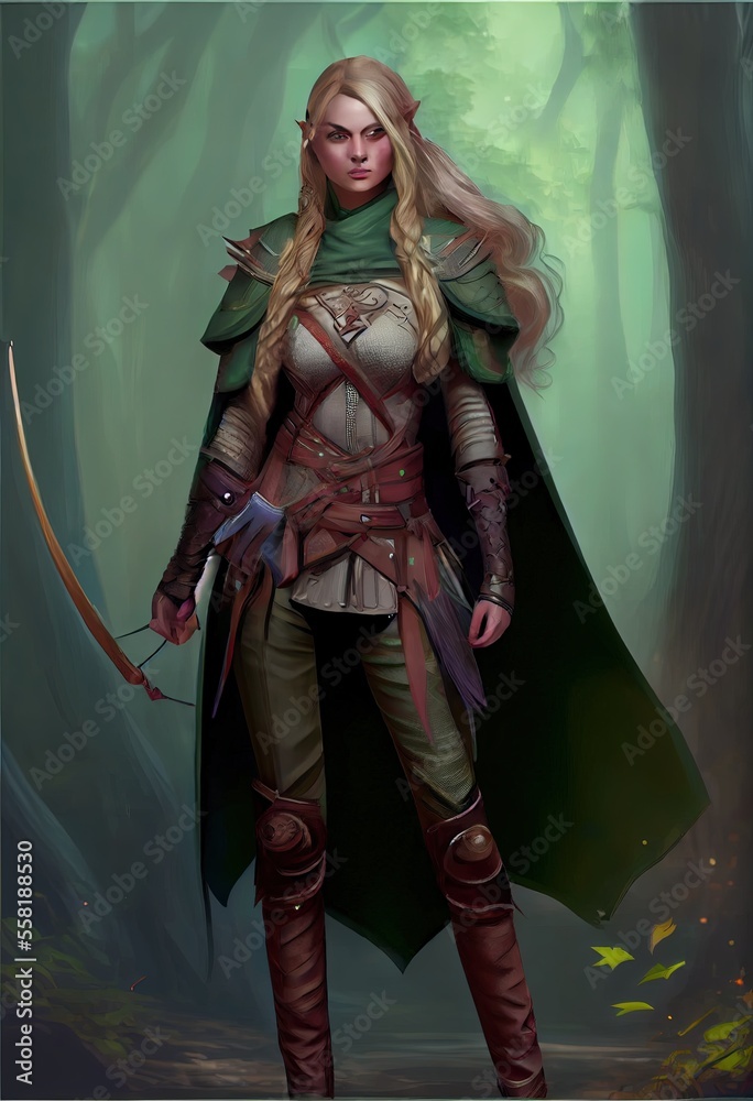 Elf Ranger Woman - generative ai Illustration Stock | Adobe Stock