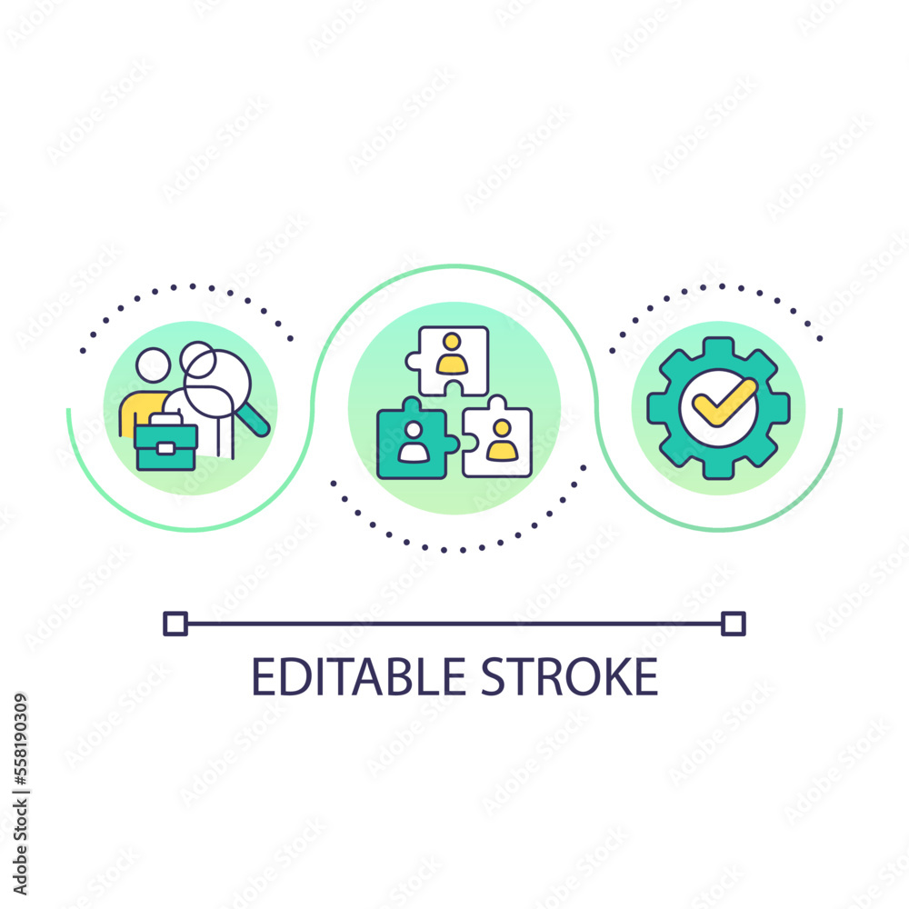 HR management loop concept icon. Team building process. Professional staff employment abstract idea thin line illustration. Isolated outline drawing. Editable stroke. Arial font used