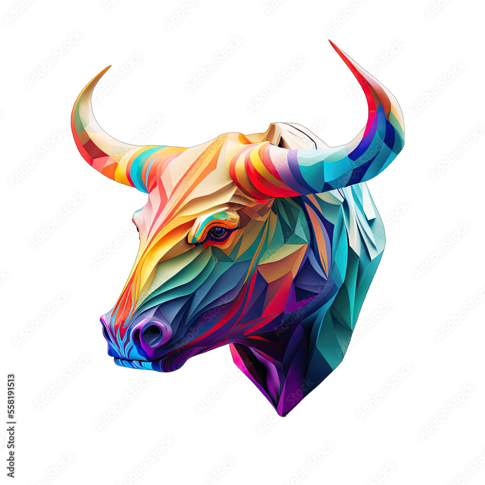 Multicolored bull head 3d for t-shirt printing design and various uses