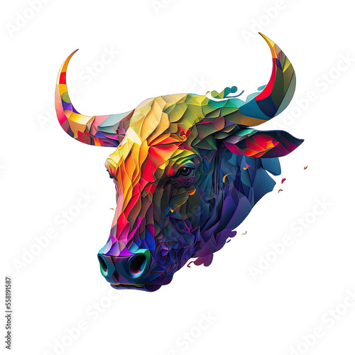 Multicolored bull head 3d for t-shirt printing design and various uses