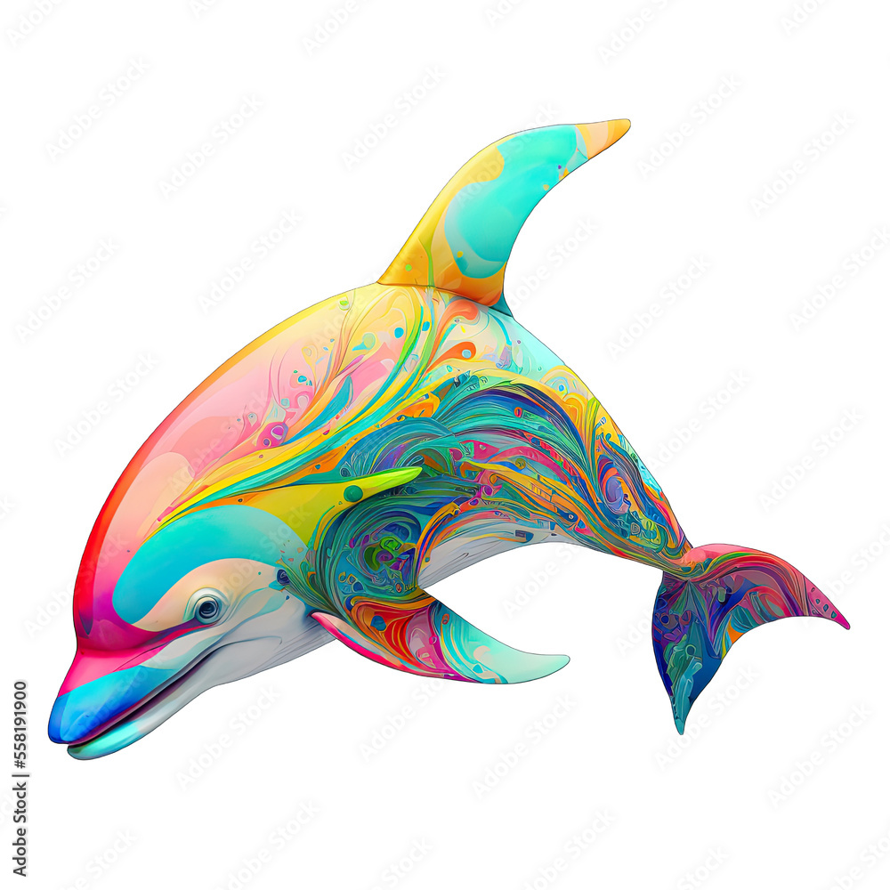 Multicolored  dolphin 3d for t-shirt printing design and various uses - obrazy, fototapety, plakaty 