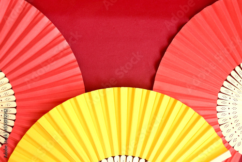 Happy Chinese New Year  red and yellow on red background  Asian oriental style  Asia traditional cultural decoration.