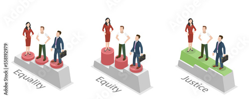 Konstfotografi 3D Isometric Flat  Conceptual Illustration of Equality vs Equity vs Justice