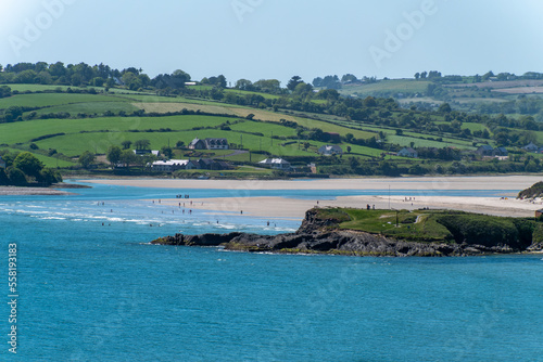 Picturesque seaside cliffs on the Irish coast of the Atlantic Ocean. Beautiful seaside landscape on a spring day.