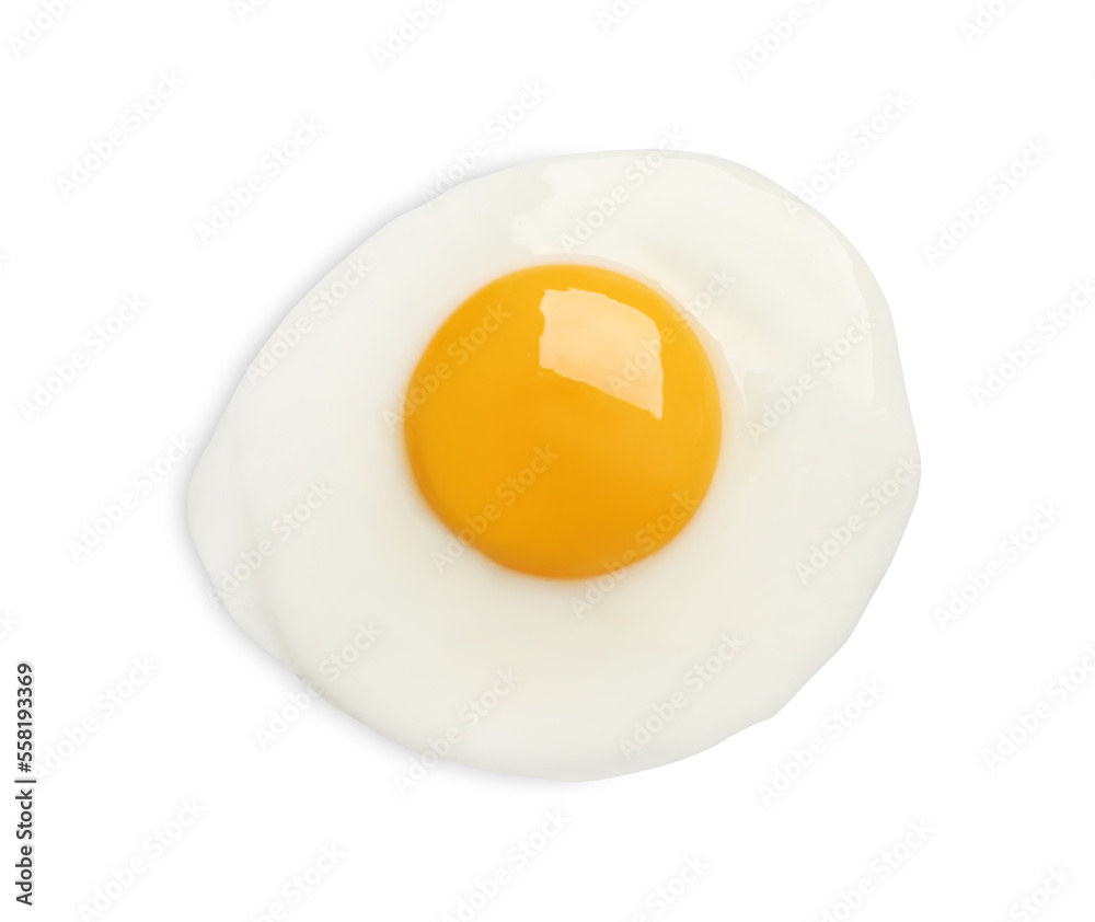 Tasty fried chicken egg isolated on white, top view Tasty fried chicken egg isolated on white, top view