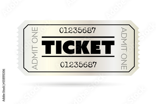 Silver ticket isolated on white background. Useful for any festival, party, cinema, event, entertainment show. Vector illustration