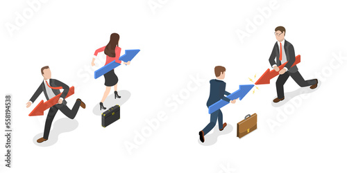 3D Isometric Flat Conceptual Illustration of Business Conflict
