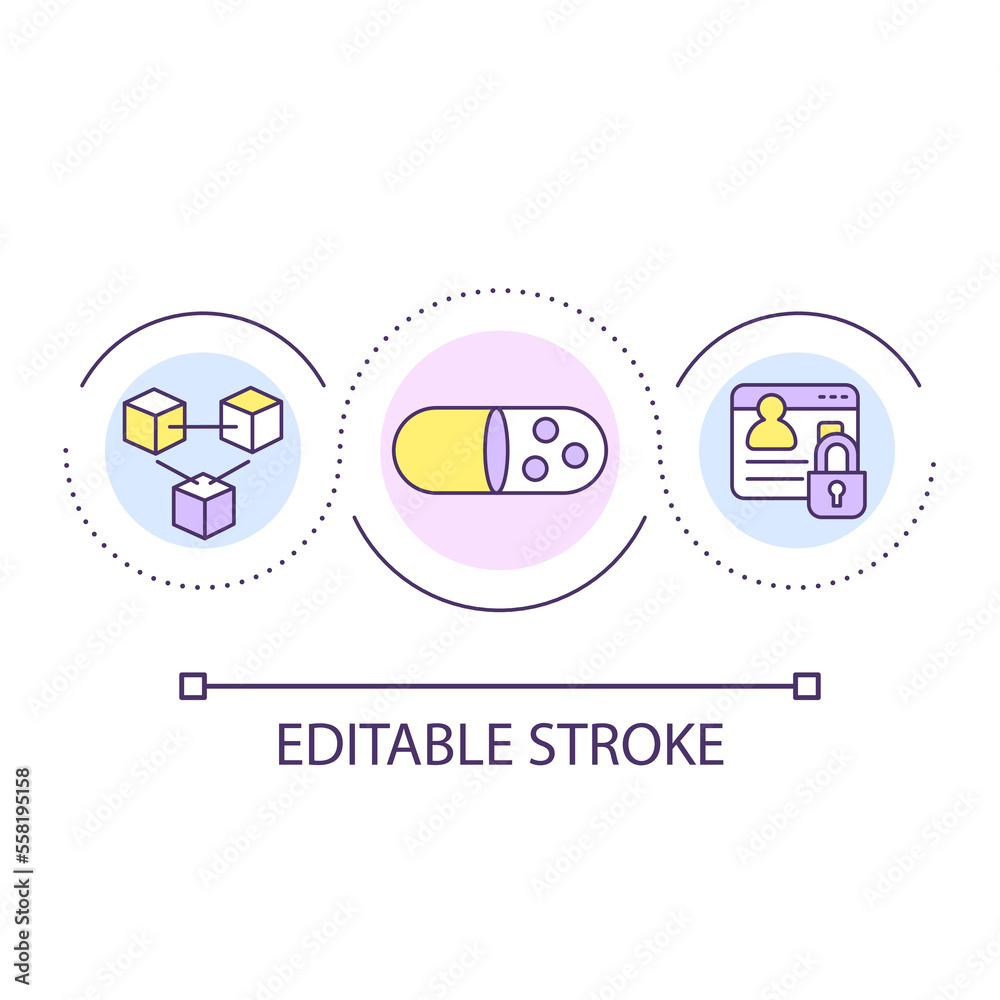 Encapsulation technique loop concept icon. Computer science abstract idea thin line illustration. Privacy protection. Writing code. Isolated outline drawing. Editable stroke. Arial font used Encapsulation technique loop concept icon. Computer science abstract idea thin line illustration. Privacy protection. Writing code. Isolated outline drawing. Editable stroke. Arial font used