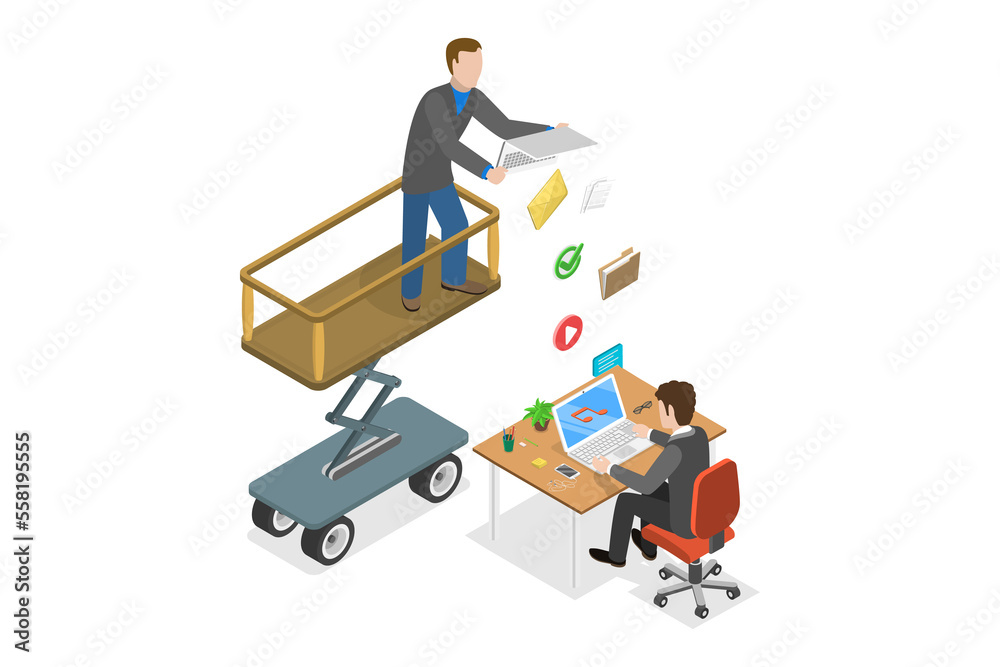 3D Isometric Flat Conceptual Illustration of File Transfer 3D Isometric Flat Conceptual Illustration of File Transfer