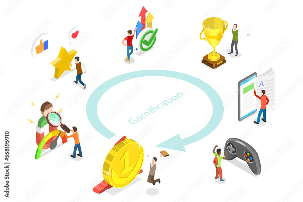 3D Isometric Flat Conceptual Illustration of Gamification 3D Isometric Flat Conceptual Illustration of Gamification