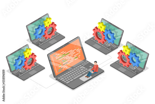 3D Isometric Flat Conceptual Illustration of Centralized Database System