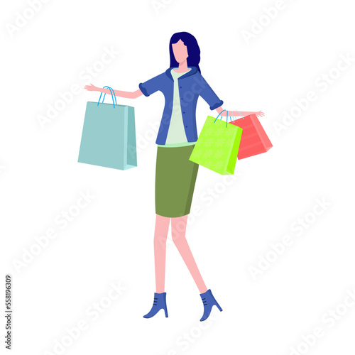 girl with a big pile of bags while shopping