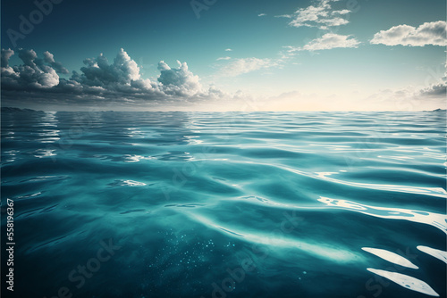 Illustration of a blue sky and calm sea. Created with Generative AI Technology