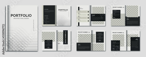 Architecture black and white portfolio design template, architecture and interior professional portfolio layout, print ready template, a4 standard size  brochure for architecture portfolio