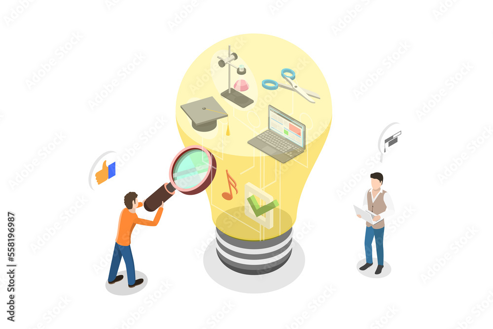 3D Isometric Flat Conceptual Illustration of Information and Knowledge 3D Isometric Flat Conceptual Illustration of Information and Knowledge