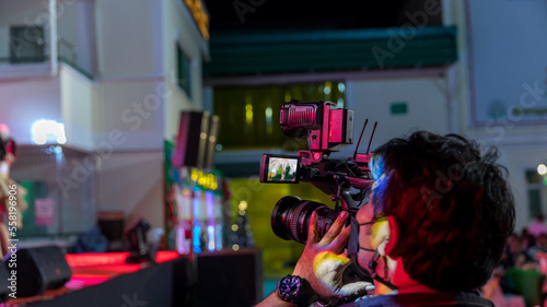 Canvas Print Camera show viewfinder image catch motion in interview or broadcast wedding ceremony, catch feeling, stopped motion in best memorial day concept