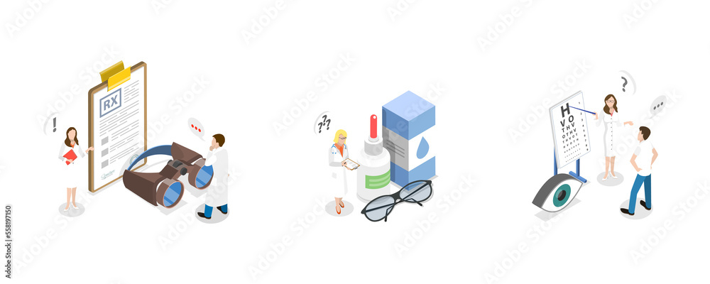 3D Isometric Flat  Conceptual Illustration of Ophthalmologist