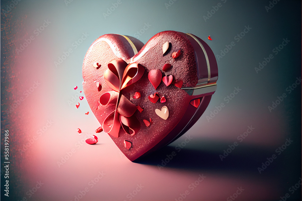 Valentines day concept. A heart shaped box with a bow on top of it,generative AI Valentines day concept. A heart shaped box with a bow on top of it,generative AI