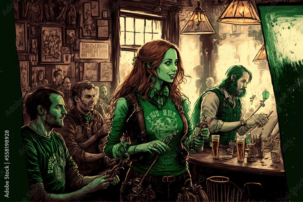 St. Patrick's Day pub crawl with green beer and Irish music