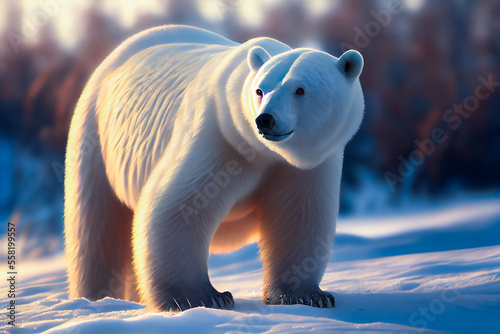  Polar bear on a walk. Generative AI. © EwaStudio