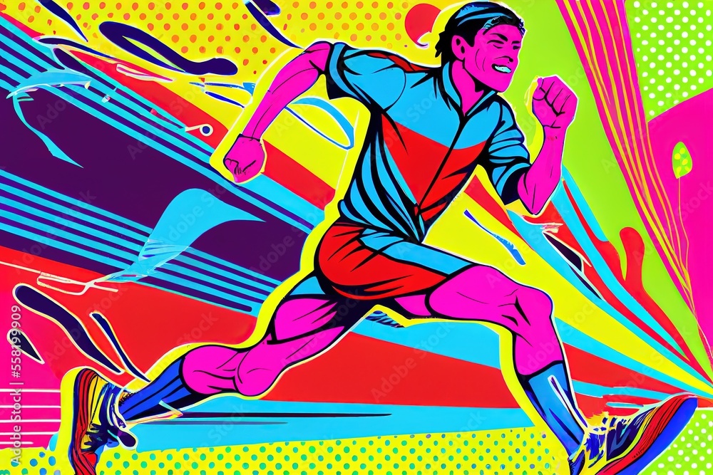 very colourful pop art style illustration of a man running, generative ai very colourful pop art style illustration of a man running, generative ai