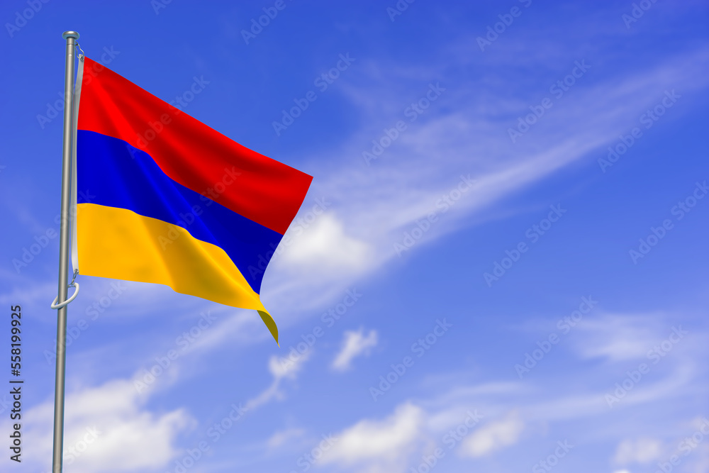 Republic of Armenia Flag Over Blue Sky Background. 3D Illustration Republic of Armenia Flag Over Blue Sky Background. 3D Illustration