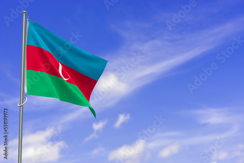 Republic of Azerbaijan Flag Over Blue Sky Background. 3D Illustration