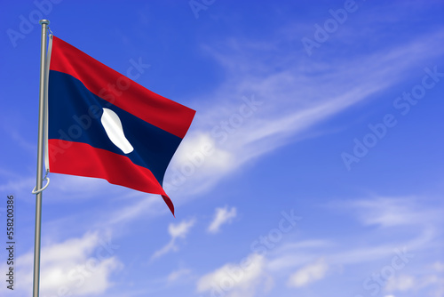 Lao People's Democratic Republic Flag Over Blue Sky Background. 3D Illustration