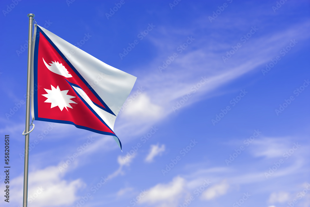 Naklejka premium Nepal Flag Over Blue Sky Background. 3D Illustration