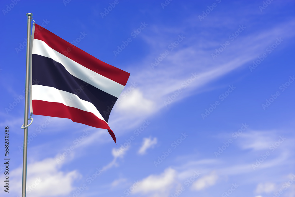 Kingdom of Thailand Flag Over Blue Sky Background. 3D Illustration