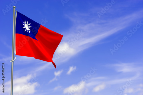 Taiwan Flag Over Blue Sky Background. 3D Illustration