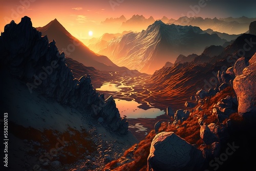 Mountain landscape at sunset