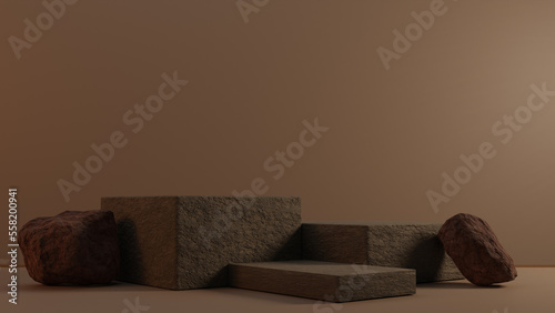 stone blocks on the table for product display, 3D rendering